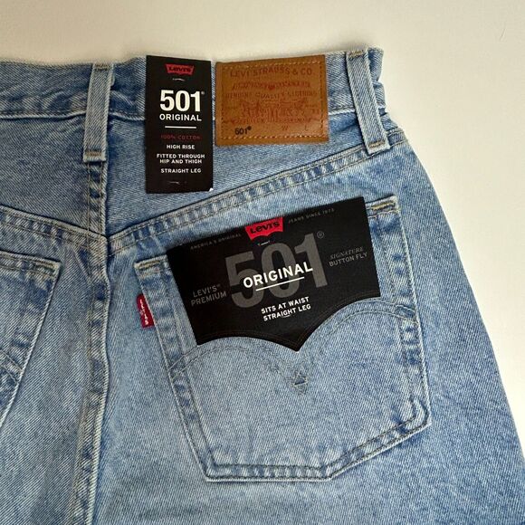 NWT Levi’s 501 Original High Rise Cotton Blue Denim Distressed Jean Shorts 25 - Picture 8 of 15
